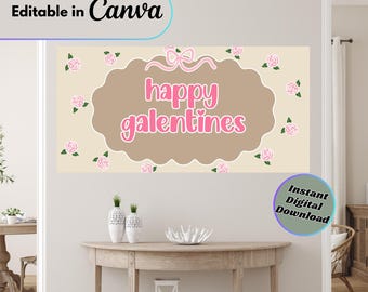 Happy Galentines Banner Template | Editable Party Decor (Digital Download)