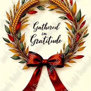 Printable Thanksgiving Card: Elegant Autumn Wreath, A2 & A7 PNG Included