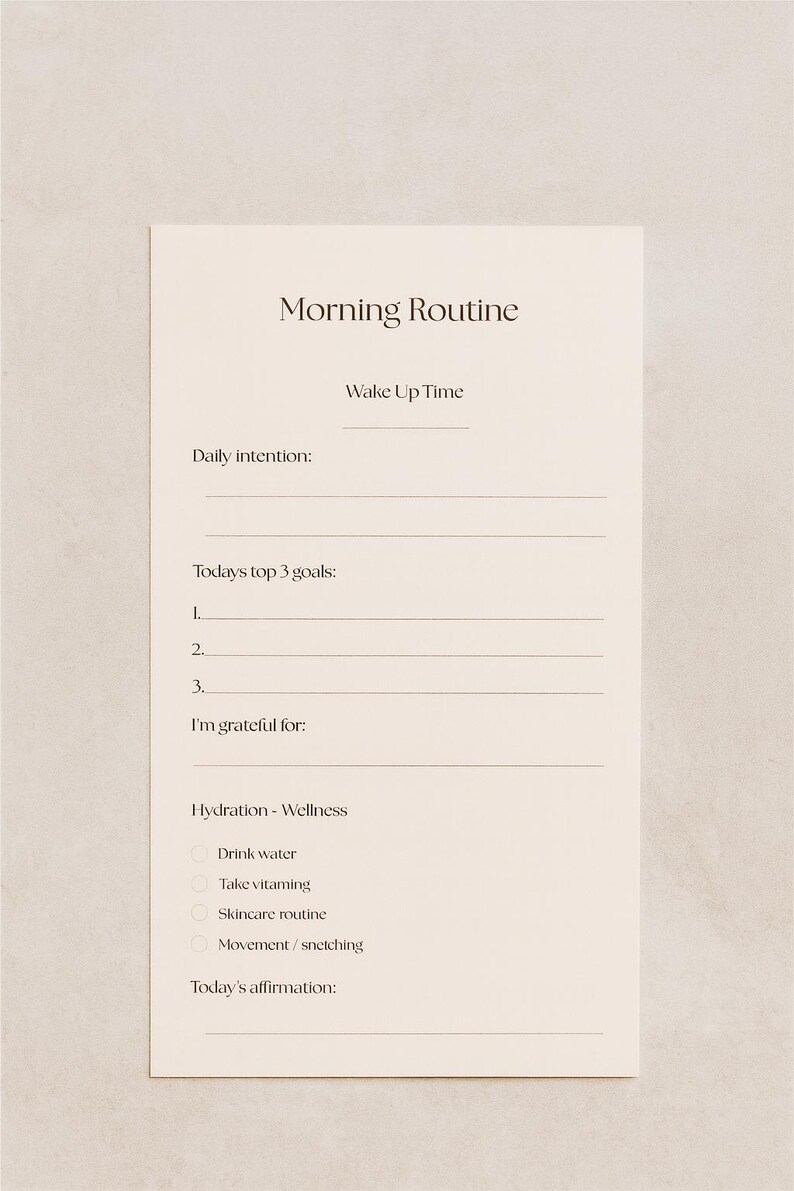 Mourning Routine Intentions Worksheet Morning Routine Printable Daily Intentions Self Care Worksheet ...