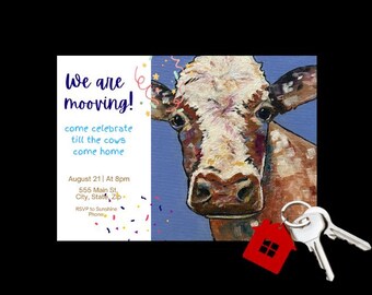 Invito alla festa in movimento con mucca stravagante: modello di addio modificabile
