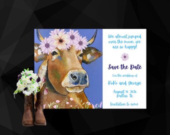 Annuncio "Save the Date" di Over the Moon: disegno dipinto a mano (modello modificabile Canva)