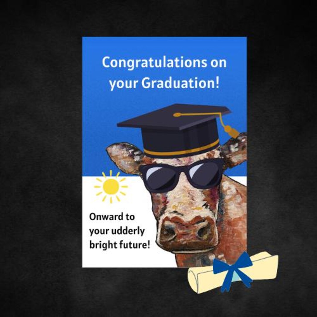 Whimsical Cow Graduation Cow Card, Editable Template. - Etsy