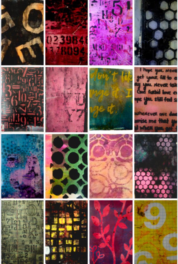 Hand-Painted Gel Print Paper Pack - 30 Original Collage Papers for Junk Journals, Mixed Media Art, Scrapbooking
