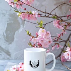 Lotus Moon Coffee Mug: Boho Floral Tea Cup, Meditation Gift