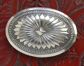 Vintage Navajo Sterling Silver Concho Belt Buckle Signed H. Harrison Blackgoat C1950s