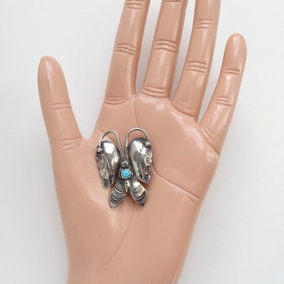 Vintage Navajo, Butterfly Pin Brooch, Turquoise, … - image 5