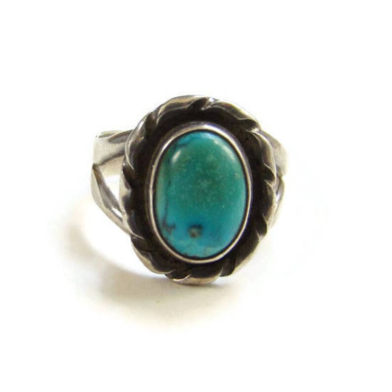 Vintage Southwestern Turquoise Ring Size 9 34 to 10 Sterling Silver Native American Indian Jewelry