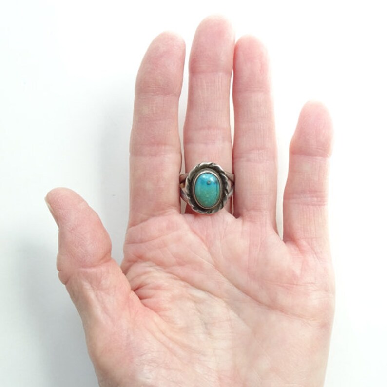 Vintage Southwestern Turquoise Ring Size 9 34 to 10 Sterling Silver Native American Indian Jewelry