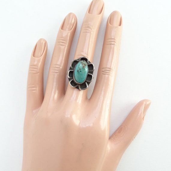 Vintage Navajo Turquoise Ring, Southwestern Sterling Silver, Size