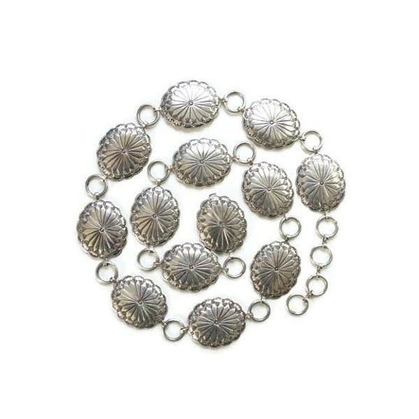 Vintage Solid Sterling Silver 191 Gram Native American Concho Belt Stamp Decoration 39 1/2 in 13 Conchos