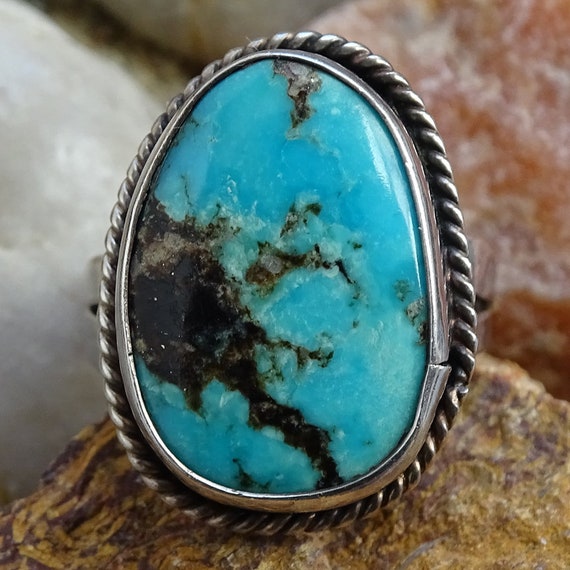 Vintage, Navajo, Native American, Oval Turquoise … - image 1