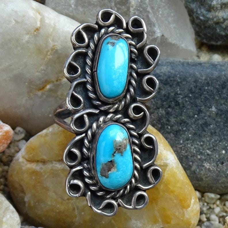 Vintage Fred Harvey Era Navajo Turquoise Sterling Silver Ring