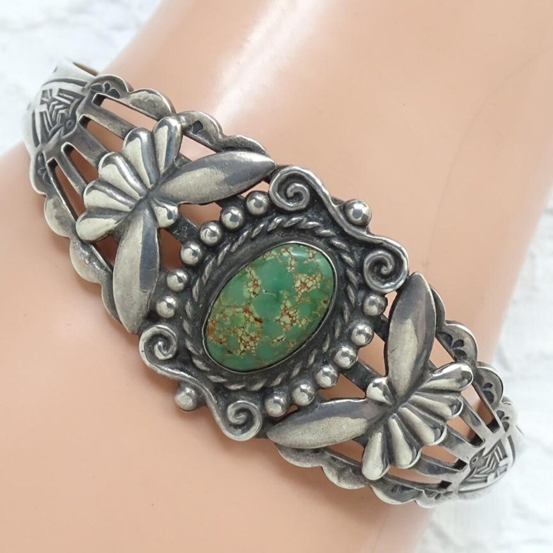 Vintage Fred Harvey Era Navajo Sterling Silver Green Turquoise ...
