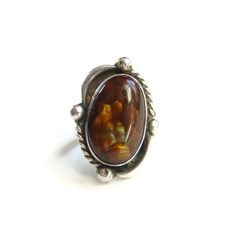 Vintage Brown Fire Agate Sterling Silver Ring Size 7 12 Signed R Southwestern