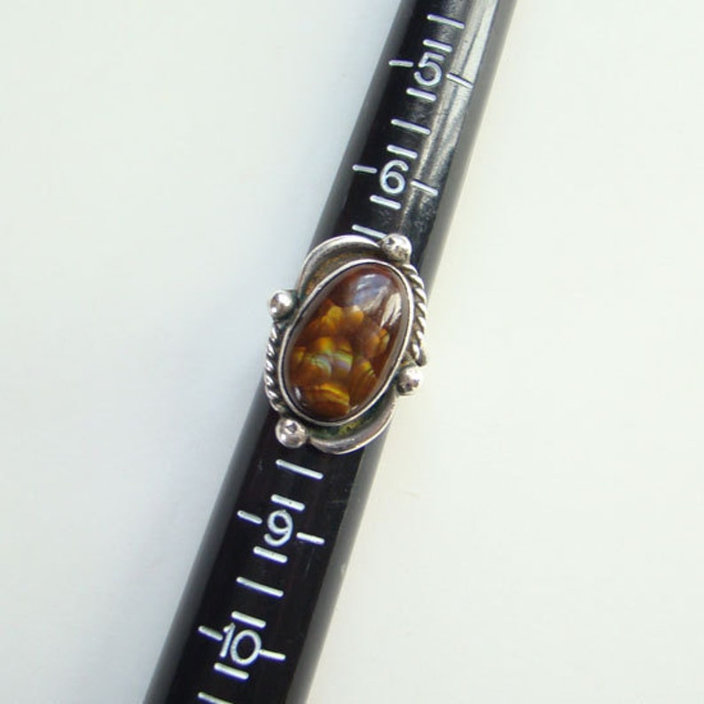 Vintage Brown Fire Agate Sterling Silver Ring Size 7 12 Signed R Southwestern