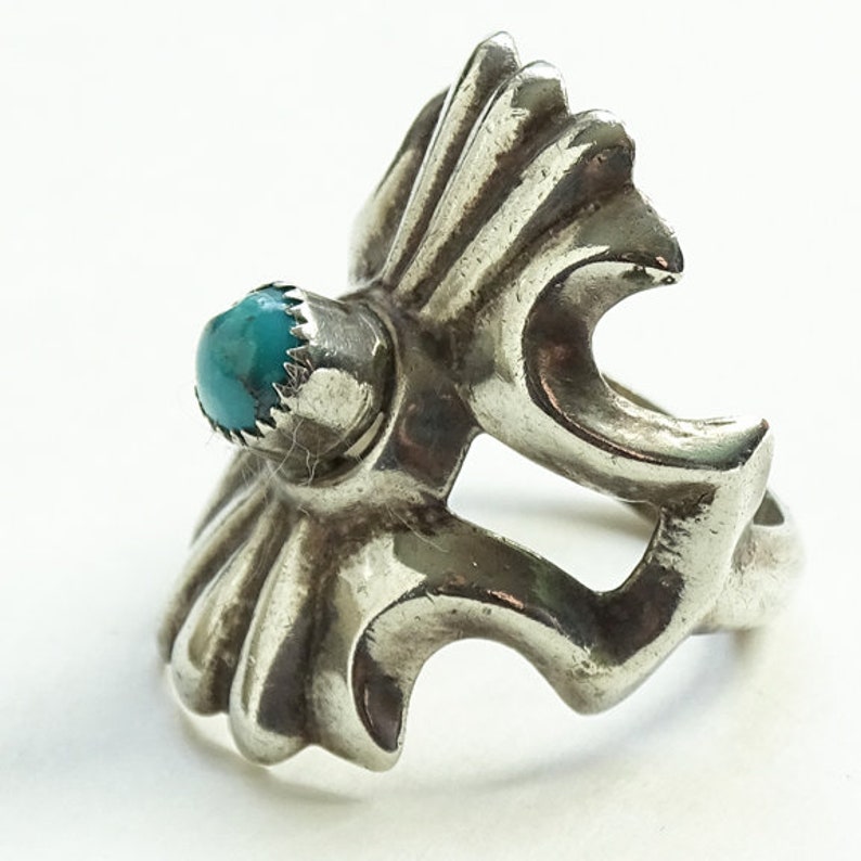 Old Native American Sand Cast Sterling Silver Turquoise Ring - Etsy