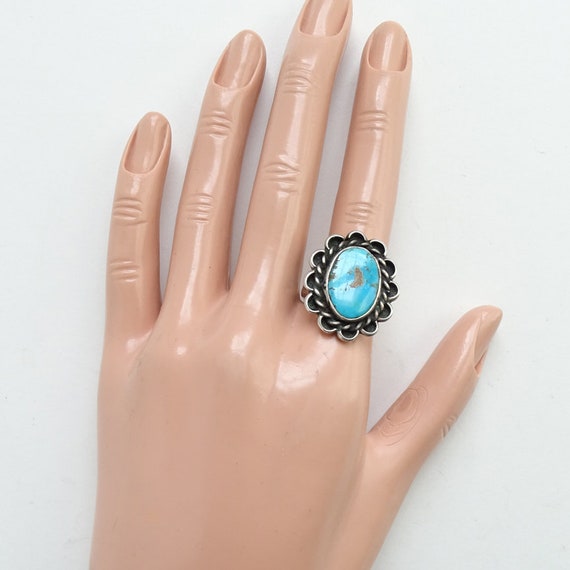 Vintage Navajo, Turquoise Ring, Two Color, Cold S… - image 8