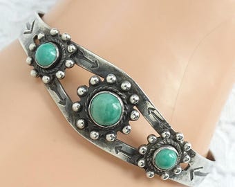 Vintage Fred Harvey Navajo Turquoise Thunderbird Sterling Silver Cuff
