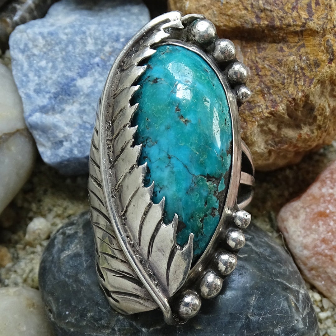 Exquisite Navajo Turquoise Ring Size 10 Sterling Silver Exquisite Navajo Turquoise Ring Size 10 Sterling Silver