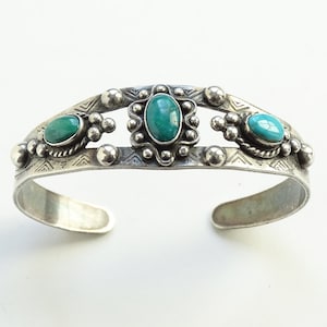 Navajo, Fred Harvey Era, Turquoise Cuff Bracelet, Stamp Decoration, Sterling Silver, Navajo Cuff, Turquoise Cuff Bracelet, Turquoise Jewelry