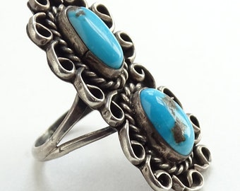 Vintage Fred Harvey Era Navajo Turquoise Sterling Silver Ring