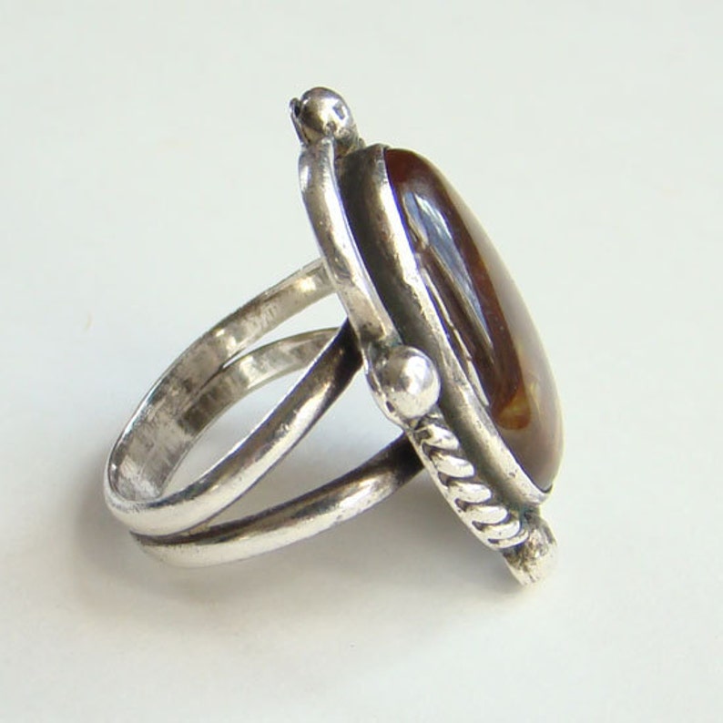 Vintage Brown Fire Agate Sterling Silver Ring Size 7 12 Signed R Southwestern