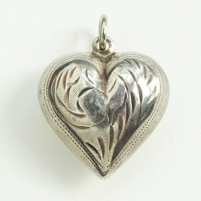 Vintage Sterling Silver Puffy Heart Necklace Pendant With - Etsy