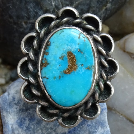 Vintage Navajo, Turquoise Ring, Two Color, Cold S… - image 9