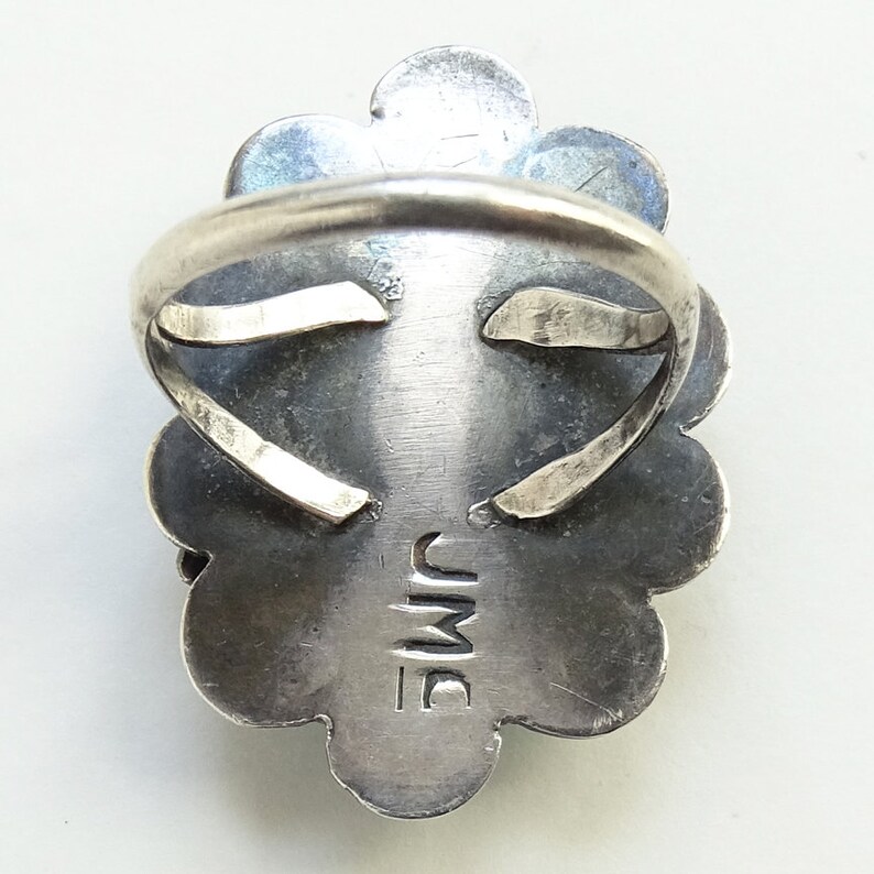 Vintage Non Native Anglo Jane McCrory Turquoise Coral Ring Size 8.5 Signed