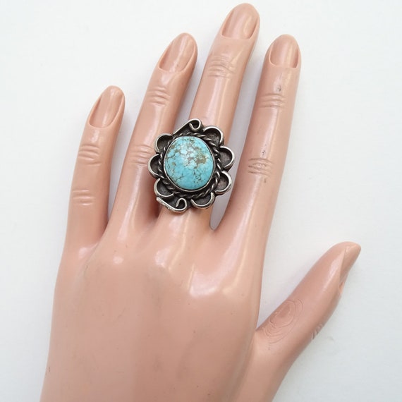 Vintage Navajo Turquoise Ring Spider Web Matrix S… - image 9