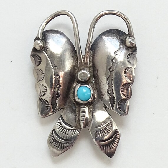 Vintage Navajo, Butterfly Pin Brooch, Turquoise, … - image 2