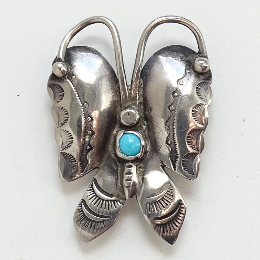 Vintage Navajo, Butterfly Pin Brooch, Turquoise, Sterling