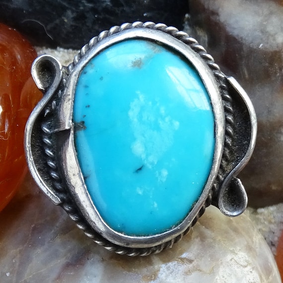 Old Handcrafted, Navajo, Turquoise Ring, Size 7, S