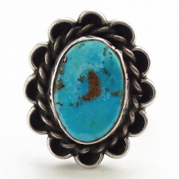 Vintage Navajo, Turquoise Ring, Two Color, Cold S… - image 3