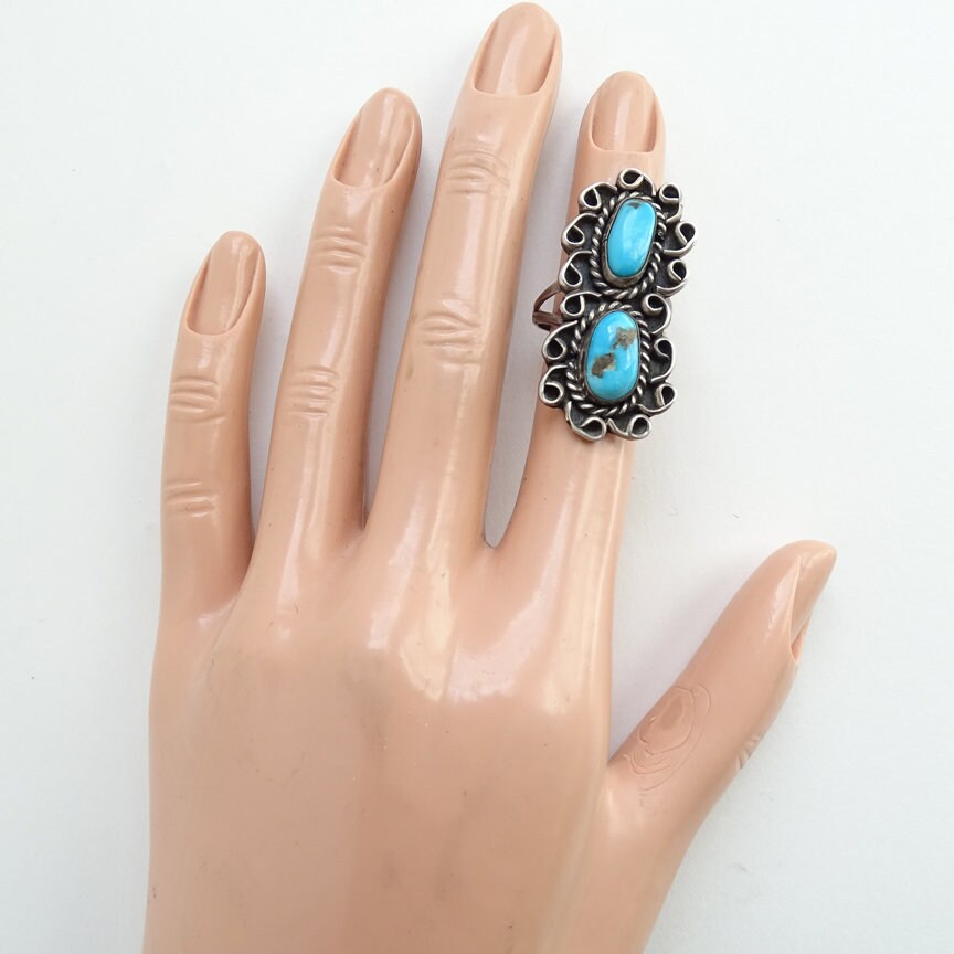Vintage Fred Harvey Era Navajo Turquoise Sterling Silver Ring