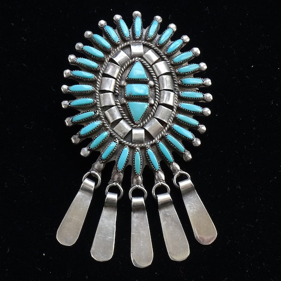 Vintage Beverly Etsate Zuni Turquoise Needle Point Pendant Brooch 