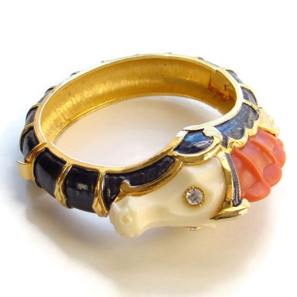 Vintage Hattie Carnegie Seahorse Dragon Pets on Parade Clamper Bracelet Thermoplastic Enamel Vintage Signed, Hattie Carnegie Jewelry