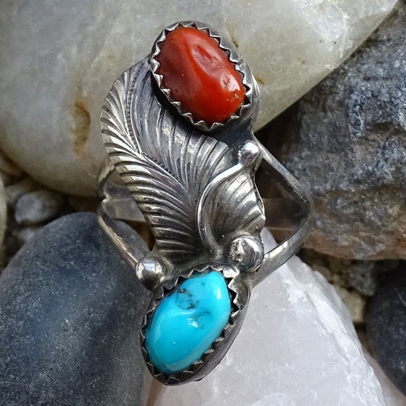 5 Inch Small Wrist Vintage Native American Navajo Turquoise Coral Sterling Silver Bracelet 5 Inch Small Wrist Vintage Native American Navajo Turquoise Coral Sterling Silver Bracelet