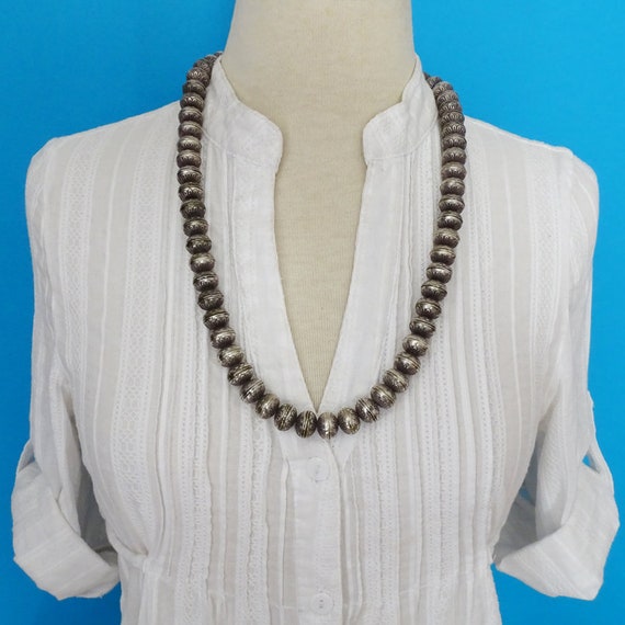 Old, Native American, 26, Navajo Pearls, Necklace, Sterling 