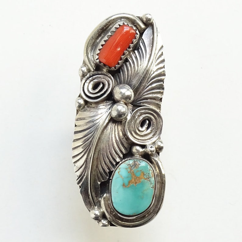 Vintage Navajo Sterling Silver Turquoise Coral Ring, Size 5.5 - Etsy