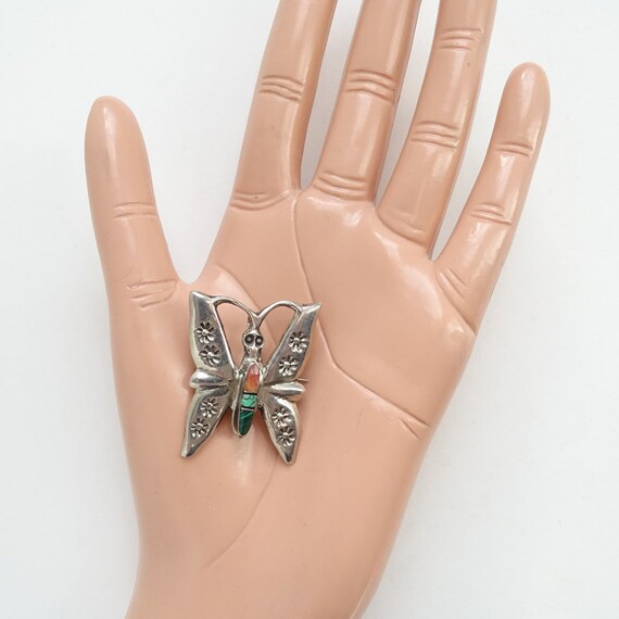 Signed M, Navajo, Butterfly Pin Pendant, Sterling… - image 5