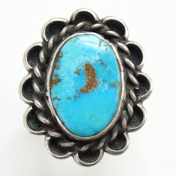 Vintage Navajo, Turquoise Ring, Two Color, Cold S… - image 7