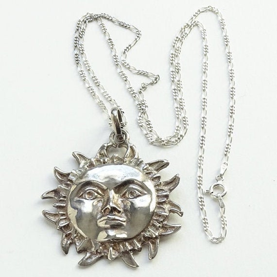 1 Large Celestial Sun Face Pendant Silver Tone Metal 60mm