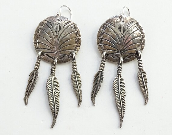 Vintage Tim Guerro Navajo Feather Dangle Pierced … - image 4