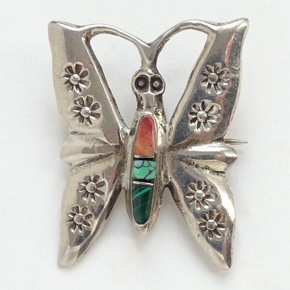 Signed M, Navajo, Butterfly Pin Pendant, Sterling… - image 2