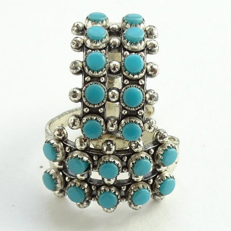 Vintage Zuni Double Row Snake Eye Turquoise Screw Back Earrings Marked Sterling