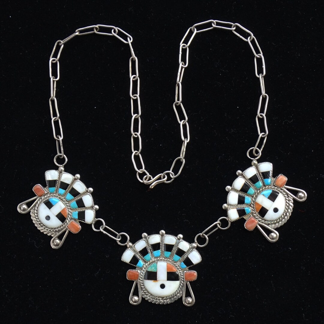 Vintage, Zuni, 20, Sunface, Multi Stone Inlay, Sterling Pendant