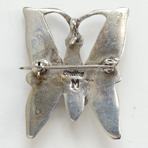 Signed M, Navajo, Butterfly Pin Pendant, Sterling… - image 3