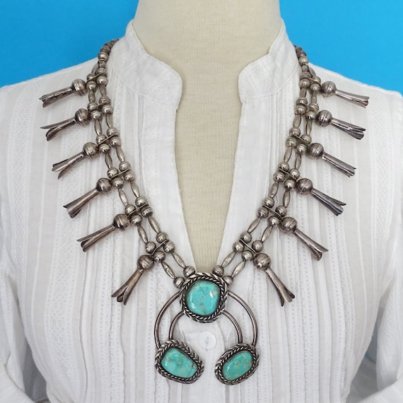 Navajo turquoise squash blossom necklace sale