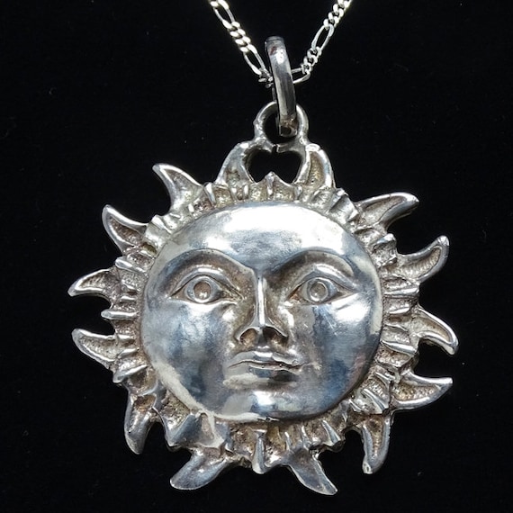 1 Large Celestial Sun Face Pendant Silver Tone Metal 60mm